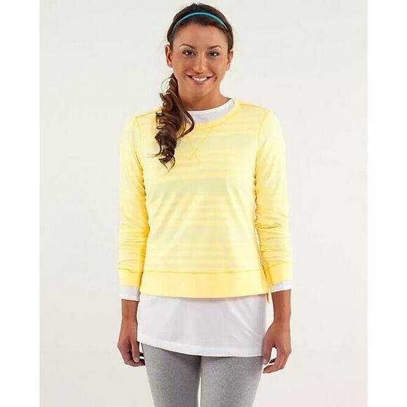 Lululemon Run Warm Up Crew Long Sleeve Yellow Orange Back Zip Top Women's Size 6 - Picture 11 of 11